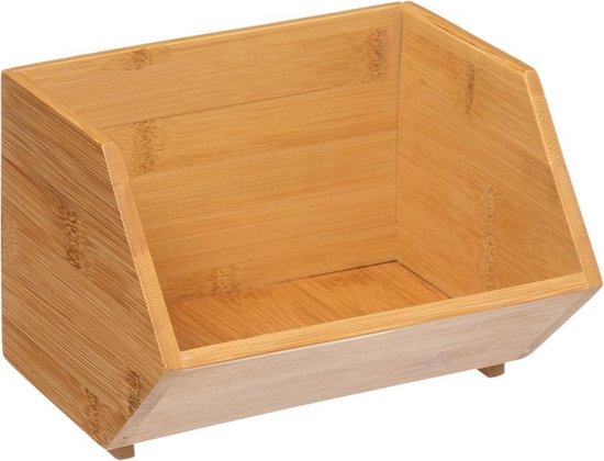 5Five Stapelbarer Aufbewahrungskorb mit 1 Fach – L 18 x B 15,5 x H 12 cm – Bambusholz – hellbraun