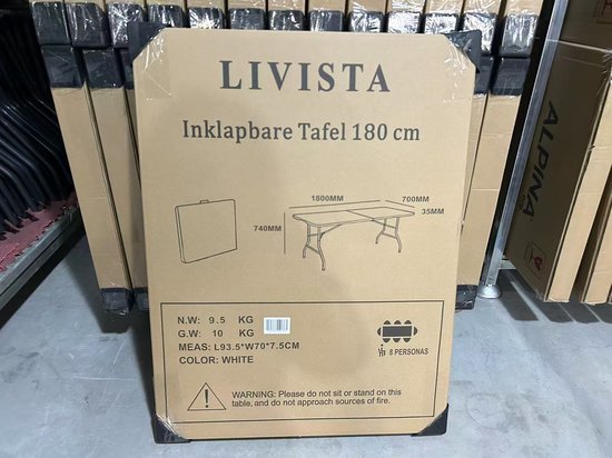 Livista® Klapptisch - Klapptisch - 180 x 70 cm - Klapptisch - Rutschfest und wetterfest - Weiß