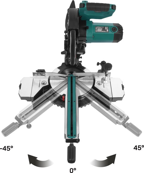 VONROC PRO Kappsäge - Fällsäge - Gehrungssäge - 2200W - Ø255mm - Schneidet Holz, Kunststoff und Metall - Regelbare Geschwindigkeit - Schnittkapazität 340mm - Verstellbare Tischverlängerung - Zugfunktion - Neigbar - Längenanschlag - Inkl. Sägeblatt, Laser