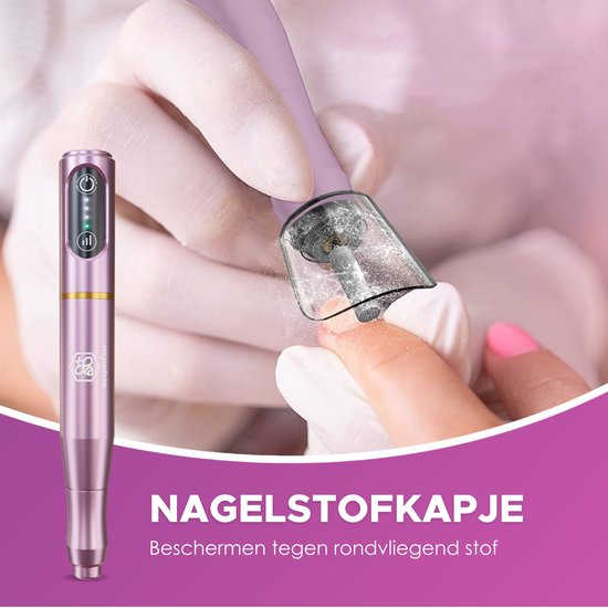 Beeperfect® Cordless Nail File Pro - Nagelfräse - Maniküre- und Pediküreset - Wiederaufladbare Nagelfeile - 25 Bits und 66 Schleifrollen - Pink