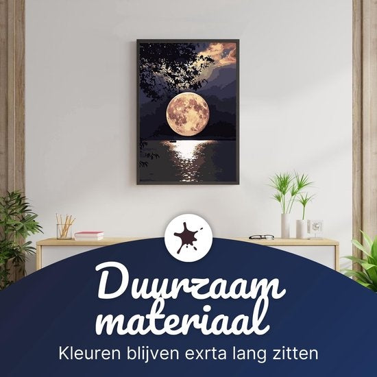 RubyeÂ® Malen nach Zahlen Erwachsene - Vollmond - Farben und Pinsel enthalten - Leinwand Malen nach Zahlen - 40x50cm