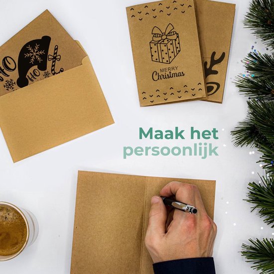 Giftmas Christmas Collection - Grußkarten & Weihnachtskarten Set - 36 Grußkarten mit 12 Motiven - Inklusive Umschläge und Aufkleber - Kraftpapier Karten Set für die Feiertage - 20x15cm