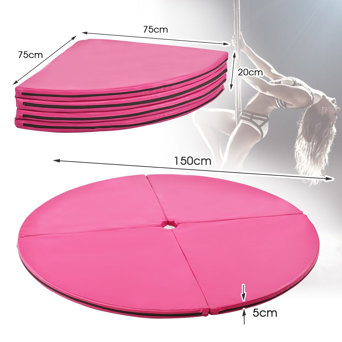 Coast Pole Dance Matte Ø150 x 5 cm Pink - Faltbare Gymnastik- & Schutzmatte mit Klettverschluss PVC