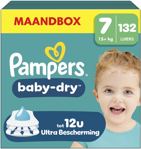 Pampers Baby-Dry Größe 7 – 132 Windeln – ab 15 kg – Monatsbox