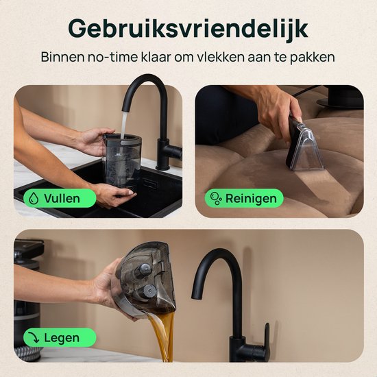 Skrub 4 in 1 Kompakt-Teppichreiniger mit Heißwasser - Beheizt bis 60°C - Fleckenreiniger - 4 Aufsätze - 1200 Watt - Sofa-Reinigungsmaschine