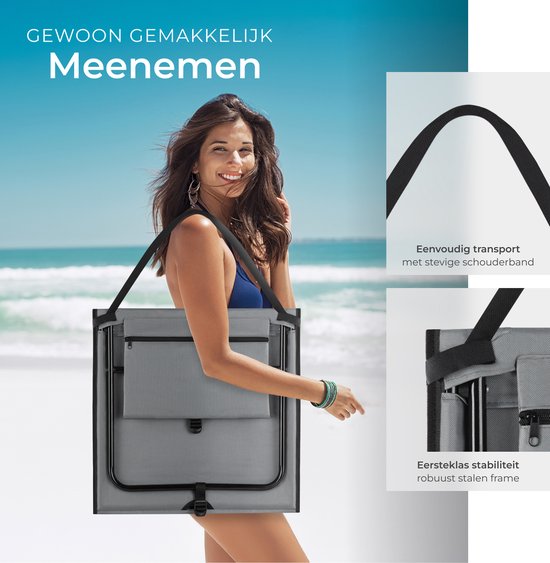 tectake Strandmatte - Set aus 2 faltbaren Liegematten mit verstellbarer Rückenlehne, Tragegurt und Staufach - Ideal für Strand, Camping oder Garten - Leicht und pflegeleicht - Grau