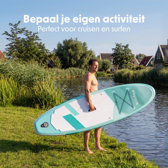 LifeGoods SUP Board All-round Compact - 100 KG Belastbarkeit - 300 x 76 cm - Aufblasbar - SUP-Komplettpaket - Mintgrün