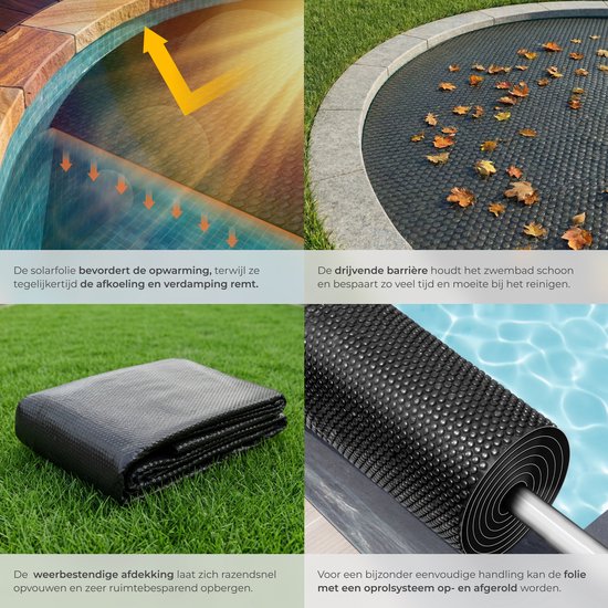 tectake® Schwimmbad-Abdeckplane – Rund, Ø 381 cm – Noppenfolie – Schwimmbadabdeckung – Sonnenfolie – Wärmefolie – Schwimmbadheizung – Selbstschwimmend – Auf Maß zuschneidbar – Schwarz