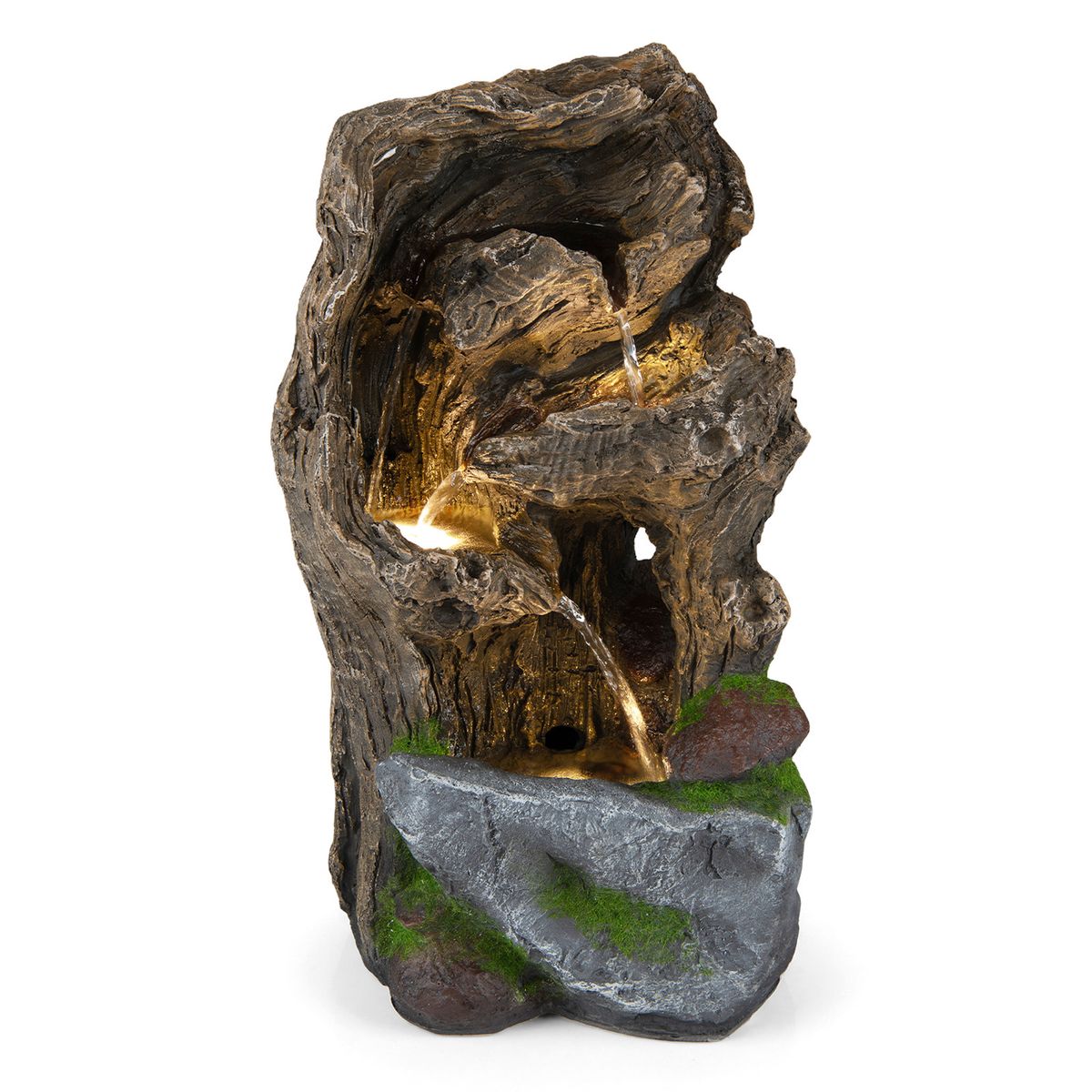 Coast Gartenbrunnen mit 4 Ebenen – LED-Beleuchtung – wetterfest – braun, 26 x 28 x 53 cm