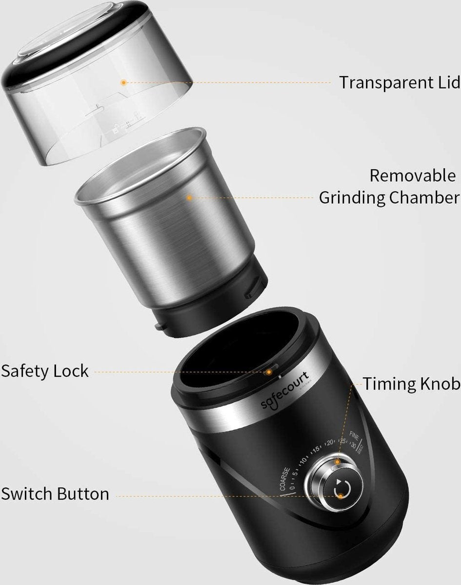 Safecourt Kitchen - Elektrische Kaffeemühle - 200W - leise - Schwarz