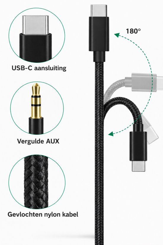 JUALL USB-C-zu-AUX-Kabel – USB-C auf 3,5-mm-Klinkenstecker – Audiokabel für das Auto – AUX auf USB-C – 1 Meter – schwarz geflochten