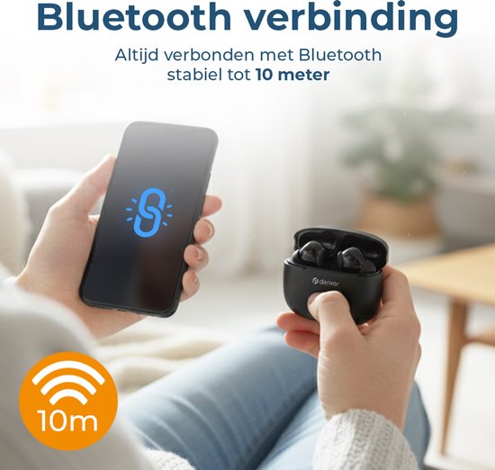 Denver Earbuds - Leichte Ohrhörer - 6 Stunden Musikgenuss - Bluetooth 5.3 - TWE48
