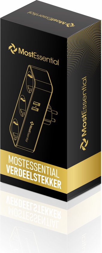 MostEssential Premium 5-in-1-Steckdosenleiste – Steckdosenverteiler – 3 Steckdosen & 2 USB-Anschlüsse – horizontal – weiß
