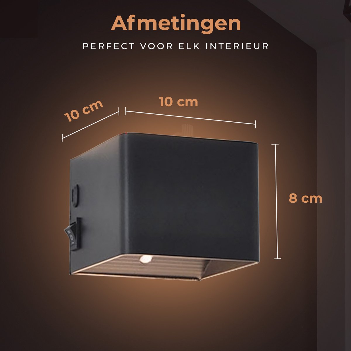Techvavo® Wiederaufladbare Wandleuchte Schwarz - 1 Stück - 19x4x1,8 cm - Intelligenter Bewegungssensor - Für den Innenbereich - USB Wiederaufladbar - Kabellos - Wohnzimmer, Badezimmer, Schlafzimmer