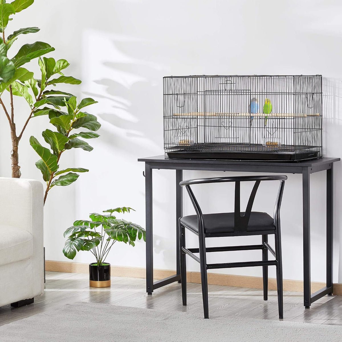 Yaheetech Stapelbarer Vogelkäfig 76 × 45,5 × 45,5 cm – Schwarz – Geräumiger Flugkäfig für Sittiche und kleine Papageien