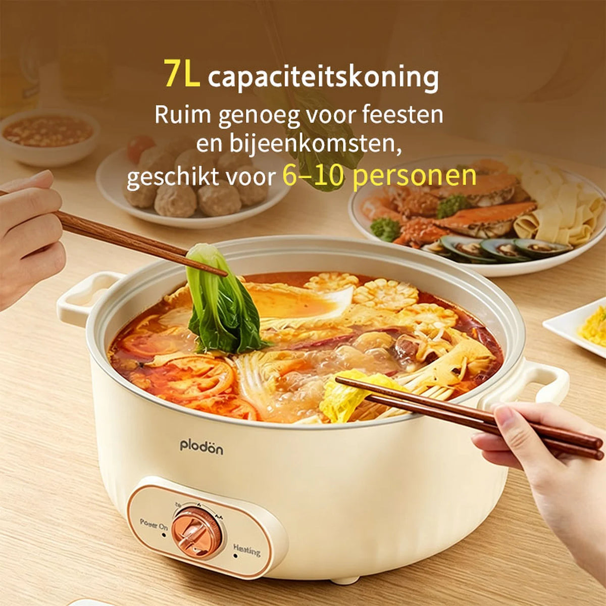 Plodon Elektrischer Hotpot 7 Liter – Multifunktionaler Kochtopf mit Antihaftbeschichtung – 1600 W – Ø 30,5 x 8,5 cm – RHG-70XVv
