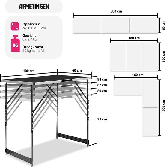tectake - Aluminium Gartentisch Wandtisch Klapptisch 300x60 cm
