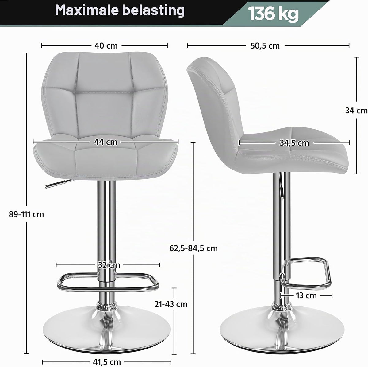 Yaheetech Barhocker, 2er-Set – Verstellbare Sitzhöhe 62,5–84,5 cm – Kunstleder