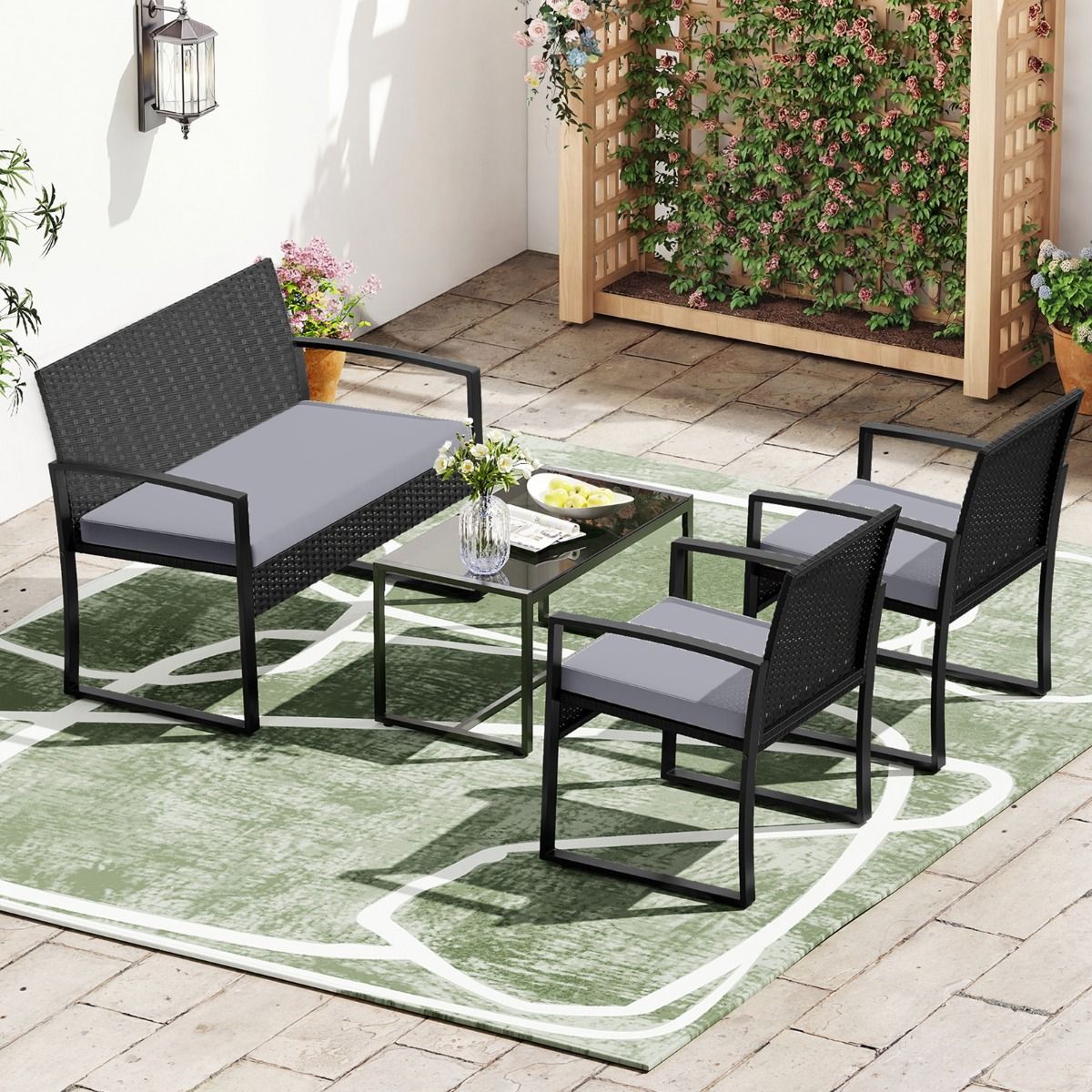 Coast-Gartenset für 4 Personen – inklusive Glastisch, 2-Sitzer-Sofa und 2 Sesseln – grau