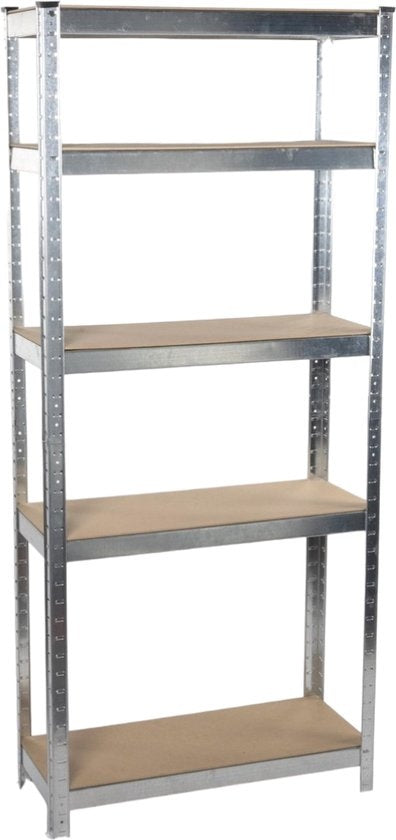 Kinzo - Regalschrank (Heavy Duty) - 5 MDF-Böden, Max. 750 kg, Montage ohne Schrauben - 172 x 75 x 30 cm - Metall/MDF - Grau/Braun