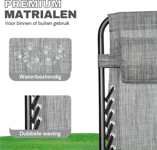 Vaive Luxury Garden Chairs Duoset - Verstellbarer Gartenstuhl und Liege - 30°-90° verstellbar - Garten - Metall - Grau