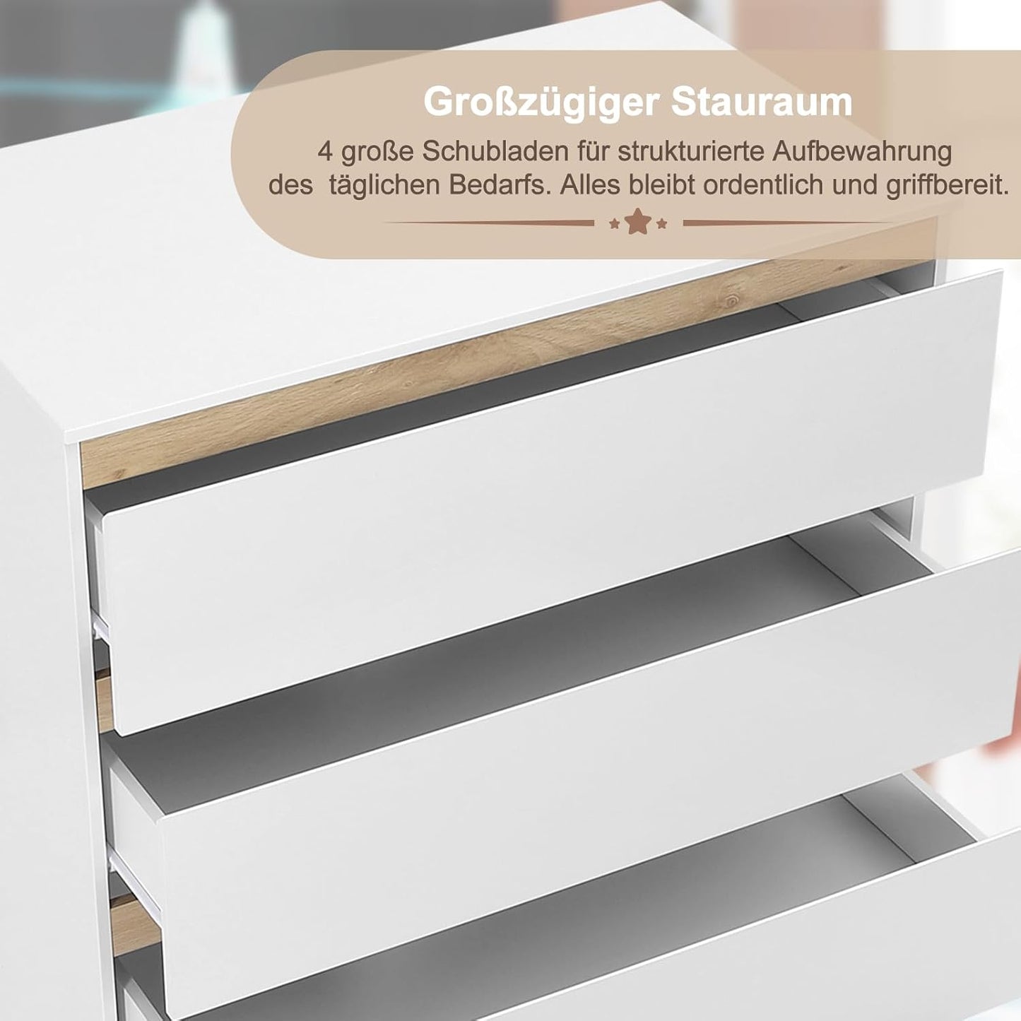WOLTU Babykommode mit abnehmbarer Wickelauflage – 4 Schubladen – FSC-zertifiziertes Holz – Weiß