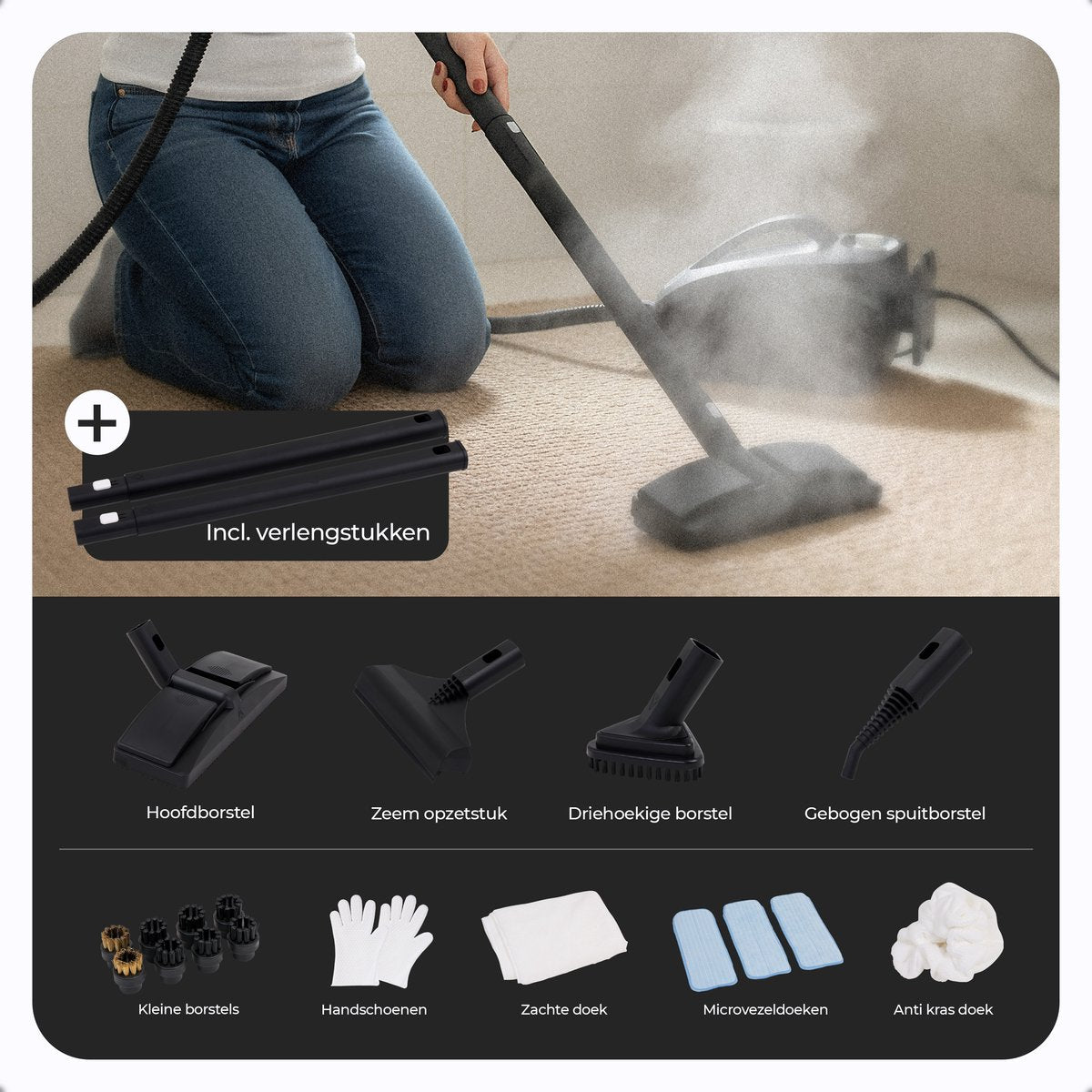 Atmosed AS-2 Dampfreiniger – 1650 W – 4 bar – 2,5 l – mit 20 Zubehörteilen