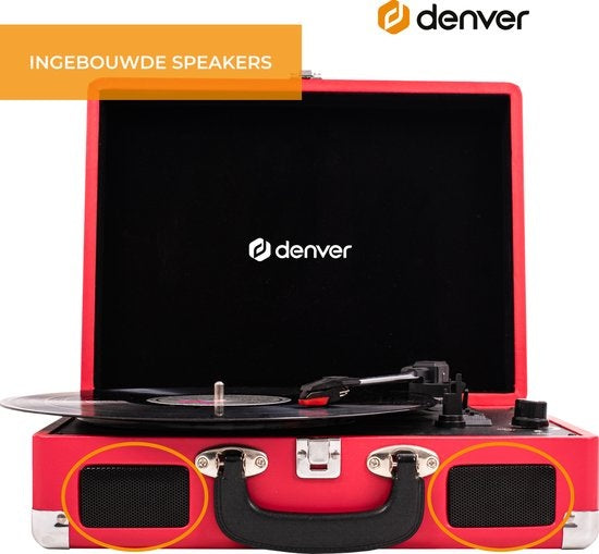 Denver Plattenspieler - Integrierte Lautsprecher - Inkl. PC-Software - Autostopp - Retro - VPL120 - Rot