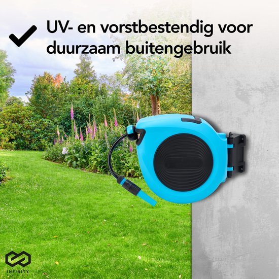 Infinity Goods Wandslangbox - 30 Meter - Slanghouder - Tuinslang Met Haspel - 180Â° Draaibaar - Automatisch - Slanghaspel