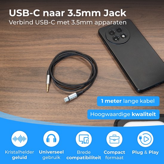 Nuvance AUX-zu-USB-C-Kabel – AUX-Kabel mit USB-C-Anschluss – 1 Meter – USB-C-zu-AUX – geflochtenes Nylon – USB-C-AUX – USB-C-zu-Klinkenstecker