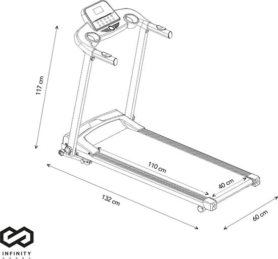 Infinity Goods - Laufband mit Neigungsfunktion - klappbar - inkl. Tablet-Halterung - bis zu 12 km/h - 132 x 60 x 117 cm - Schwarz