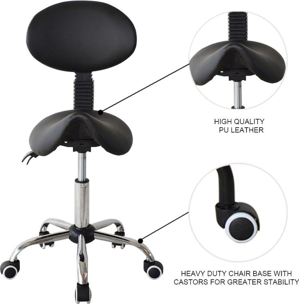 VDD-Sattelhocker - Ergonomisch kippbare Rückenlehne - Höhenverstellbar - 38x36x96cm