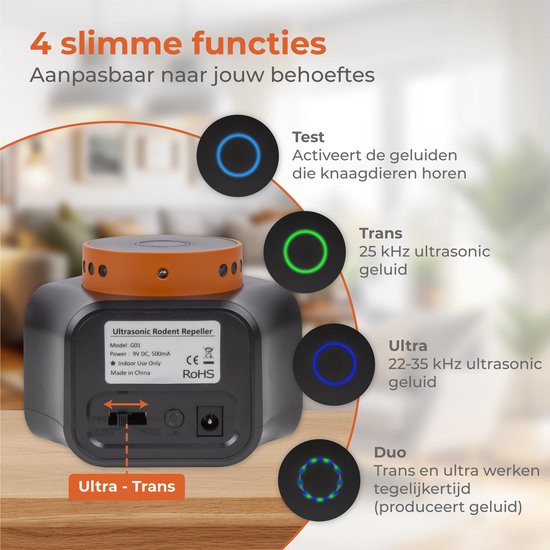 Nuvance Mäusevergrämer – Ultraschall-Vergrämer – Ratten- und Schädlingsvergrämer – 360 Grad & 4 Modi – Mäusebekämpfung – Orange