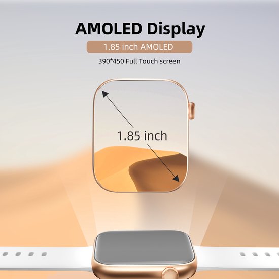 Maoo ProWatch AMOLED Smartwatch für Frauen und Männer - Milanese-Armband und 3 Silikonbänder - Schrittzähler - Herzfrequenzmesser - Blutdruckmesser - Schlafüberwachung - Multisport - Geeignet für Android und iOS - Pink Gold