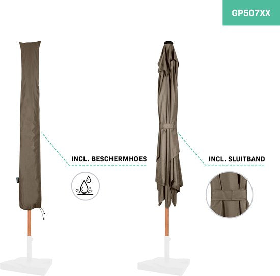 VONROC Premium Stick Sonnenschirm Rapallo 200x300cm - Inkl. Schutzhülle - Rechteckiger Sonnenschirm - Neigbar - UV-beständiges Tuch - Holzoptik - Taupe