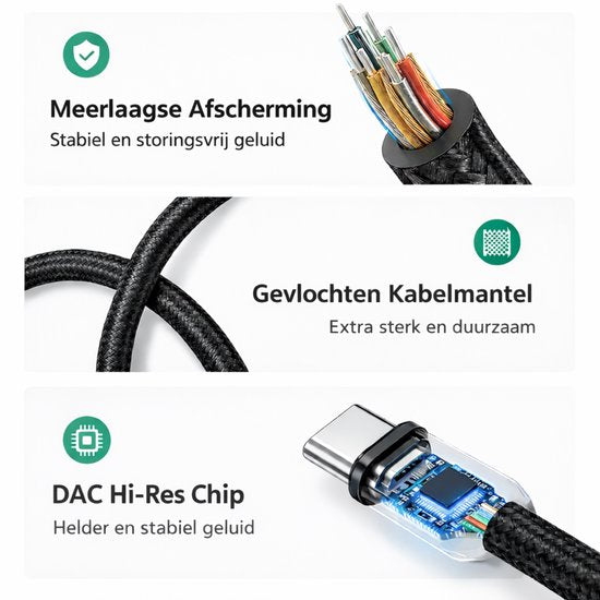 JUALL USB-C-zu-AUX-Kabel – USB-C auf 3,5-mm-Klinkenstecker – Audiokabel für das Auto – AUX auf USB-C – 1 Meter – schwarz geflochten