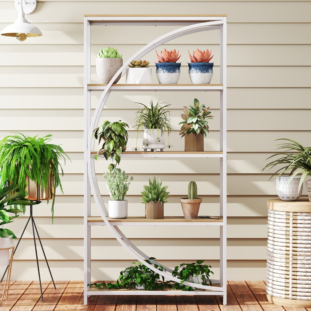 Coast Bücherregal – geometrisches Design – 5 offene Einlegeböden – weiß und naturfarben