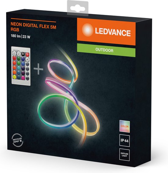 LEDVANCE Wand- und Deckenleuchte: für alle Oberflächen, NEON DIGITAL FLEX / 23 W, 22-...24- V, Abstrahlwinkel: 16-, RGB, Gehäusematerial: Silikon, IP44