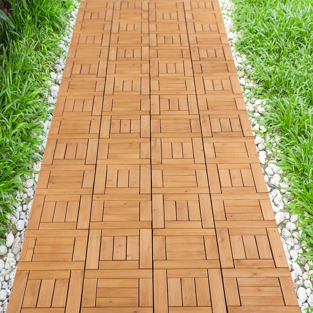 Yaheetech Terrassenfliesen aus Holz, 27er-Set – Kiefernholz – 30,5 x 30,5 cm – Klicksystem – Rutschfest – Für den Innen- und Außenbereich