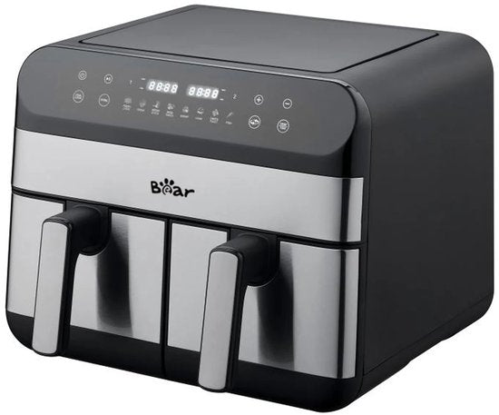 Bear Doppel-Heißluftfritteuse – 9 l Heißluftfritteuse mit 2 Körben – 2400 W – Unabhängige Temperaturregelung & 8 Programme – Digitalanzeige – QZG-F24F1