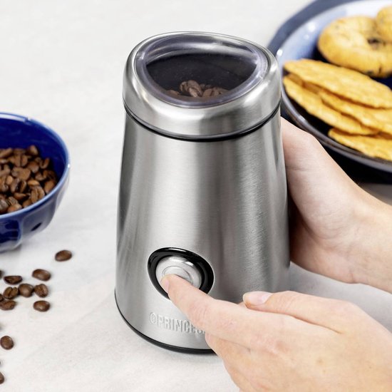Elektrische Kaffeemühle Princess – Hochwertige elektrische Kaffeemühle Deluxe aus Edelstahl – Für Kaffeebohnen und Gewürze – Kaffeebohnenmühle – 242196