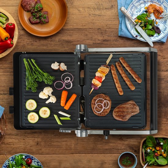 Bourgini - Kontaktgrill - 29cm x 23cm - Panini-Grill und Toast-Eisen - PFAS-freie Keramikbeschichtung