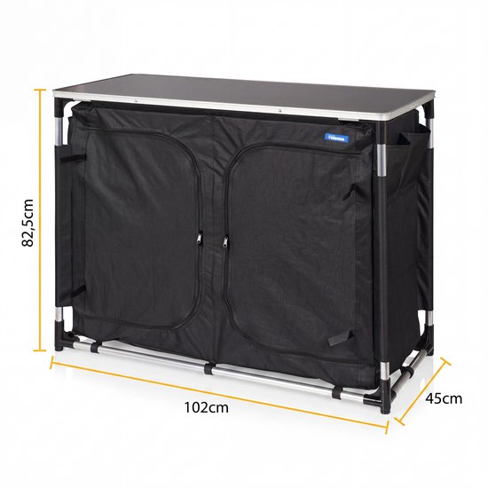 Outdoor-Campingküche – Campingschrank – Außenküche – 6 Fächer – Aluminiumrahmen – verstellbare Beine – grau – Tristar KI-0769