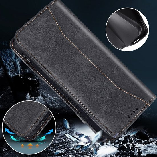 Podec Case mit Kartenhalter geeignet für iPhone 15 Schwarz Phone Case - Anti-Shock Bookcase Cover mit 1x Displayschutzfolie - Wallet Case