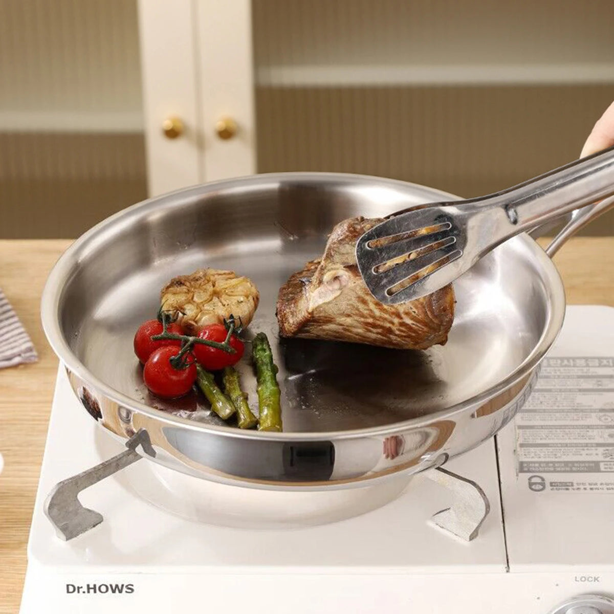 PURECOOK Tri-Ply-Edelstahl-Bratpfanne 28 cm – Edelstahl 304 – Silber – Für alle Herdarten geeignet