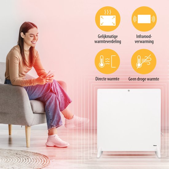 Tristar KA-5090 Infrarot-Flächenheizung – 425 Watt – Einstellbarer Thermostat – IP44 spritzwassergeschützt – Weiß