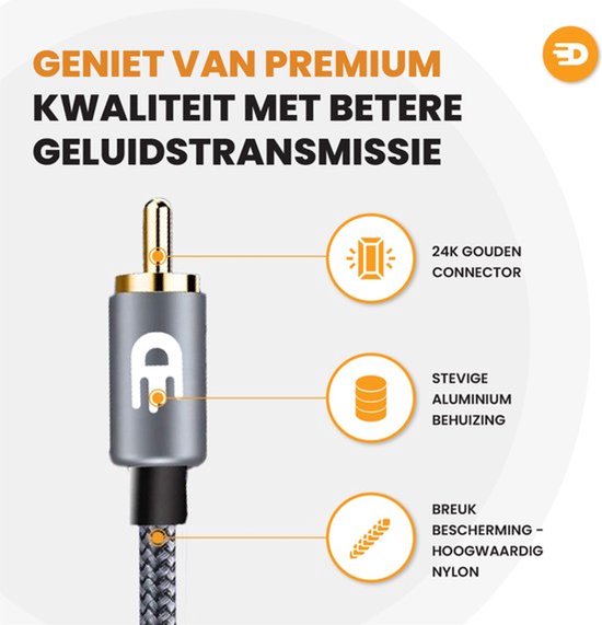 Drivv. Premium Tulip Stereo Audio Kabel - 2RCA auf 2RCA - Tulip Kabel - 1 Meter