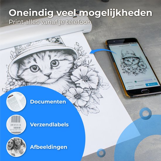 Nuvance - Kabelloser Drucker - Thermodrucker - Bluetooth - Mini-Drucker - A4 - Tragbarer Drucker - für zu Hause, Schule, Büro und unterwegs - Thermodrucker - keine Tinte erforderlich - tragbarer mobiler Drucker