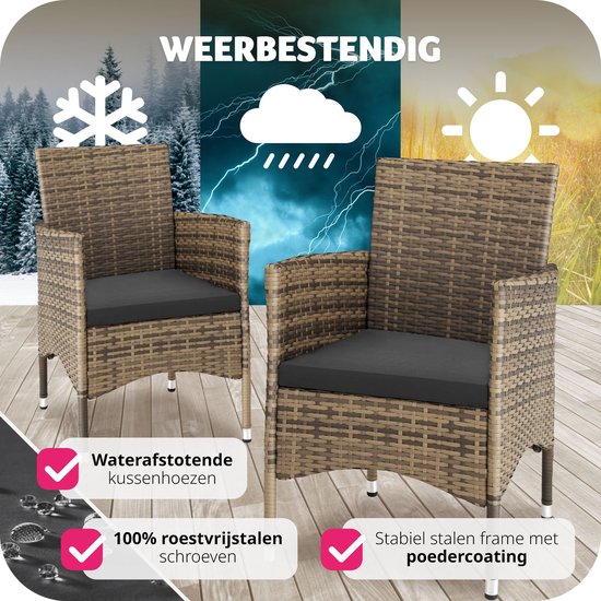 tectake - 2er Set Gartenstühle aus Korbgeflecht - inkl. 2 Sets Kissenbezüge - natur - 404552 - Poly-Rattan