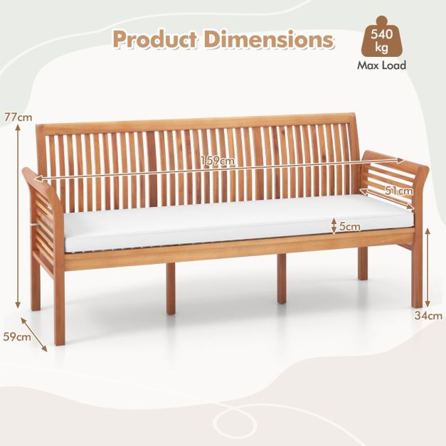 Coast 3-Sitzer-Gartenbank aus Akazienholz mit Kissen – 159 x 59 x 77 cm – Naturfarben